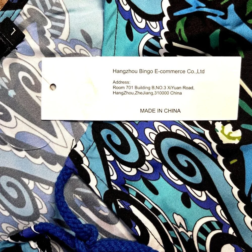 Urban CoCo Bohemian Tassel Tie Blue Floral Ethnic Style Summer Shift Dress L NWT - Picture 8 of 9